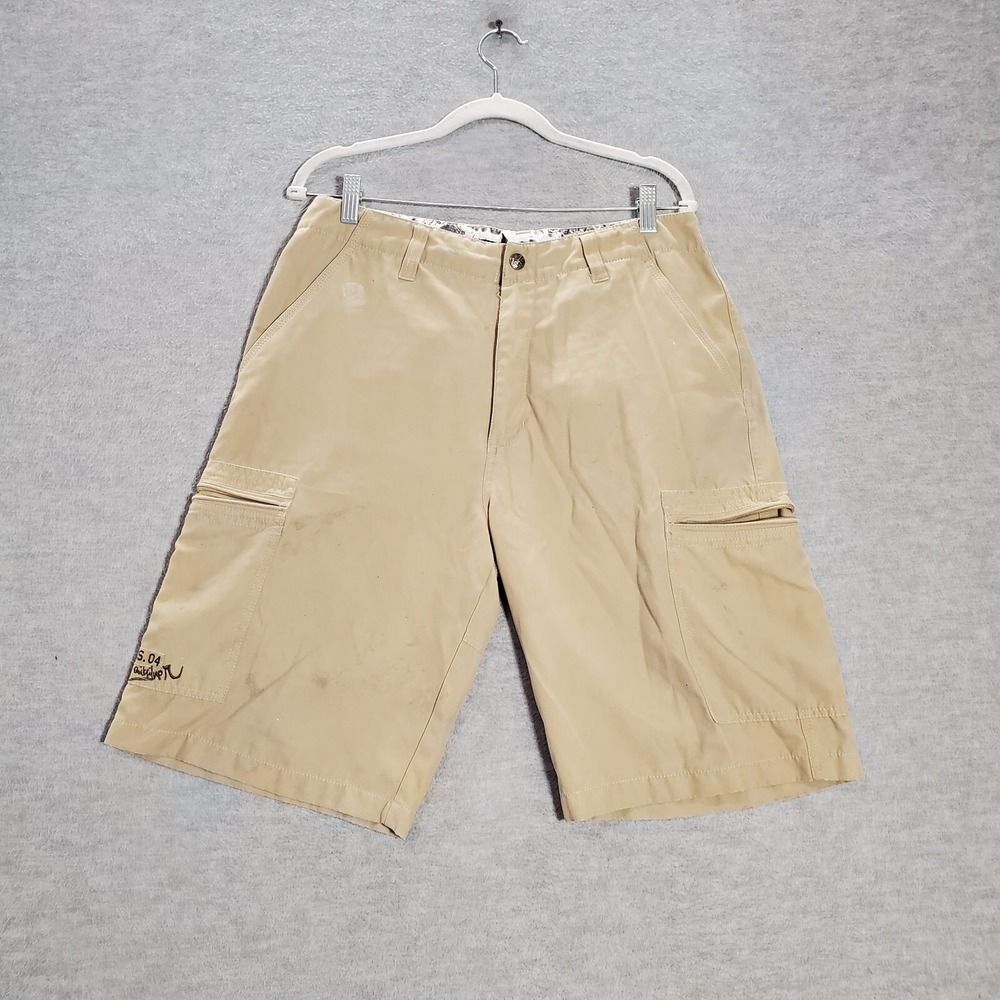 Quiksilver Men Shorts 32 Beige Cargo Pockets Logo High Rise 11 in Inseam READ